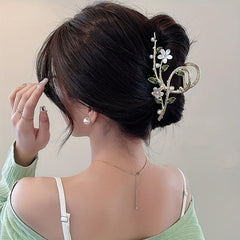 Women's Flower Branch Hair Clip with Rhinestone Drops