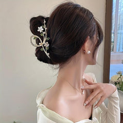 Women's Flower Branch Hair Clip with Rhinestone Drops