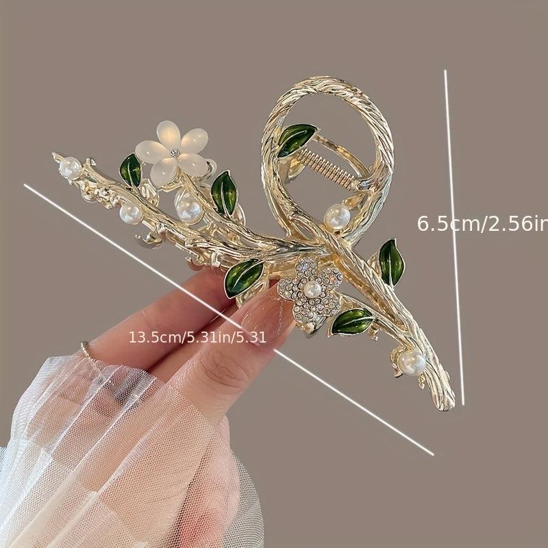 Women's Flower Branch Hair Clip with Rhinestone Drops
