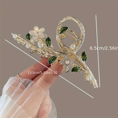 Women's Flower Branch Hair Clip with Rhinestone Drops
