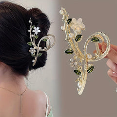 Women's Flower Branch Hair Clip with Rhinestone Drops