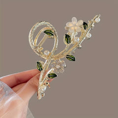 Women's Flower Branch Hair Clip with Rhinestone Drops