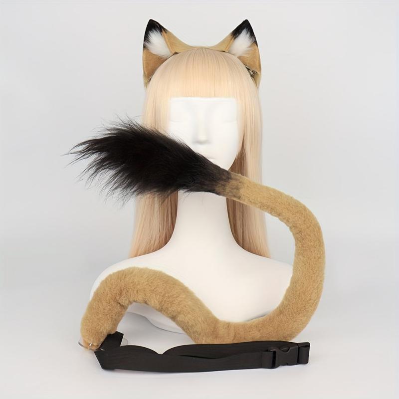 Plush Lion Ears Hair Clip & Tail Set Cosplay Props Party Dress Up 37.4in