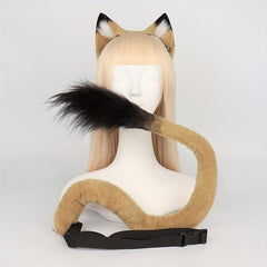 Plush Lion Ears Hair Clip & Tail Set Cosplay Props Party Dress Up 37.4in