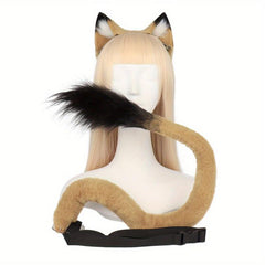 Plush Lion Ears Hair Clip & Tail Set Cosplay Props Party Dress Up 37.4in