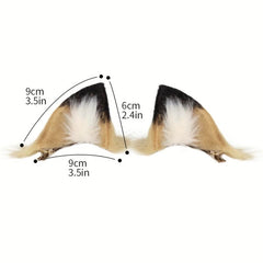 Plush Lion Ears Hair Clip & Tail Set Cosplay Props Party Dress Up 37.4in