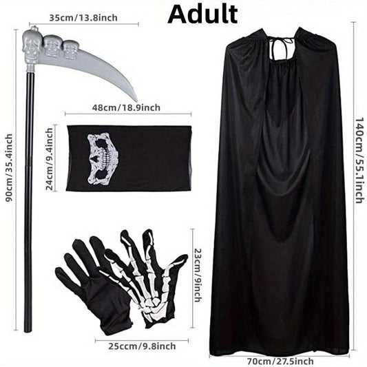 4pcs Halloween Adult Grim Reaper Costume Set