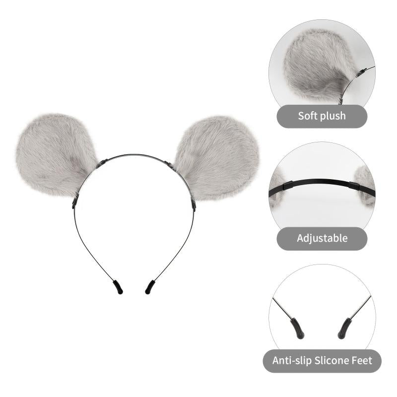 Grey Mouse Ears Hair Hoops Hamster Tail Set Cosplay Accessories