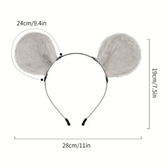 Grey Mouse Ears Hair Hoops Hamster Tail Set Cosplay Accessories
