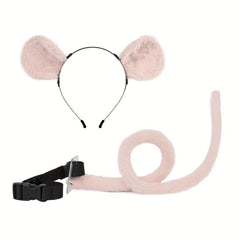 Grey Mouse Ears Hair Hoops Hamster Tail Set Cosplay Accessories