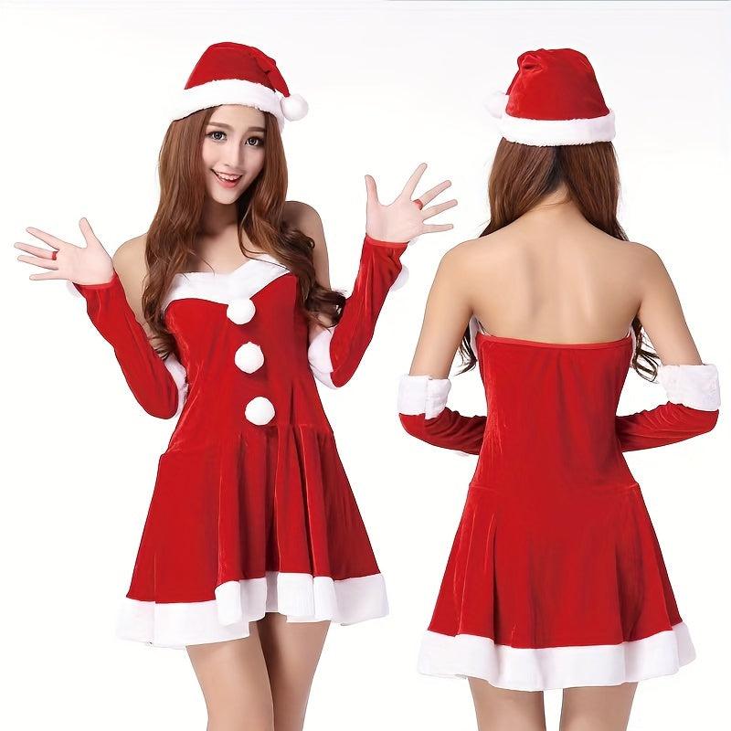 Christmas Dress Set Santa Claus Hat & Dress Costume