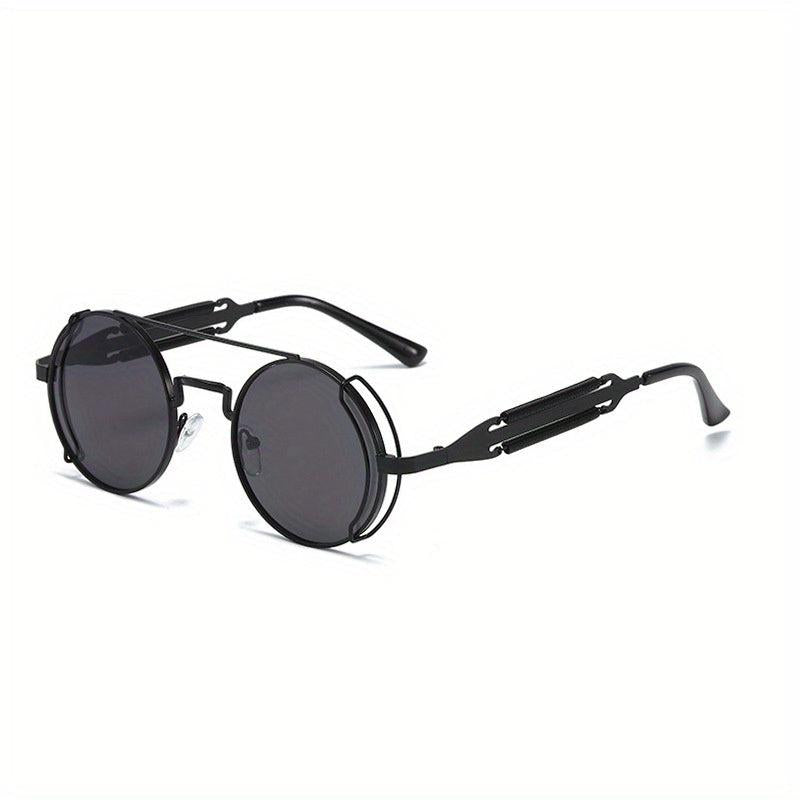 Men's Steam Punk Double Spring Round Frame Glasses