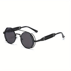 Men's Steam Punk Double Spring Round Frame Glasses