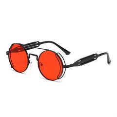 Men's Steam Punk Double Spring Round Frame Glasses