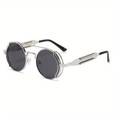 Men's Steam Punk Double Spring Round Frame Glasses