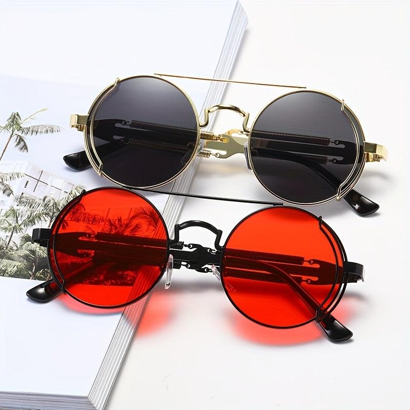 Men's Steam Punk Double Spring Round Frame Glasses