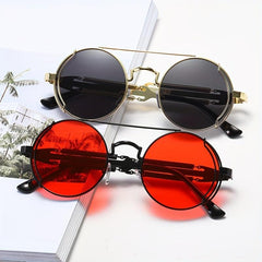 Men's Steam Punk Double Spring Round Frame Glasses