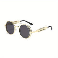 Men's Steam Punk Double Spring Round Frame Glasses
