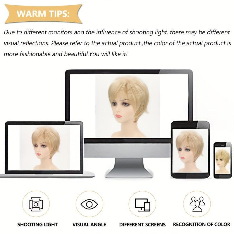 Short Pixie Cut Wig Blonde Straight Hair Heat Resistant Synthetic Fiber Wig