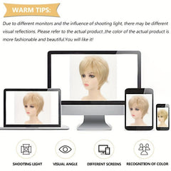 Short Pixie Cut Wig Blonde Straight Hair Heat Resistant Synthetic Fiber Wig