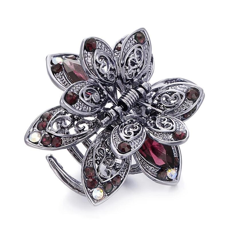 Crystal Flower Hair Clip Rhinestone Vintage Hair Claw