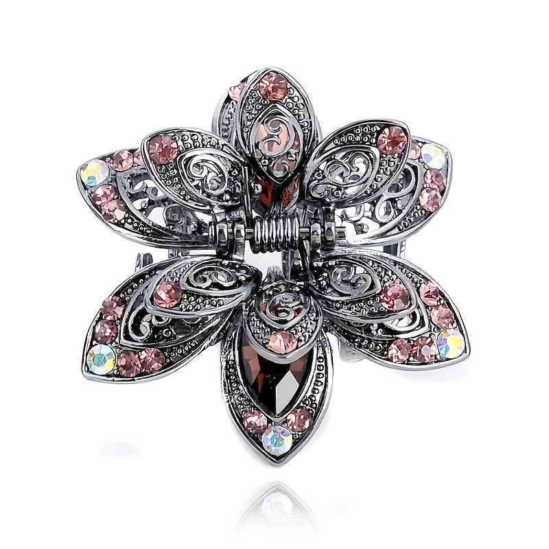 Crystal Flower Hair Clip Rhinestone Vintage Hair Claw