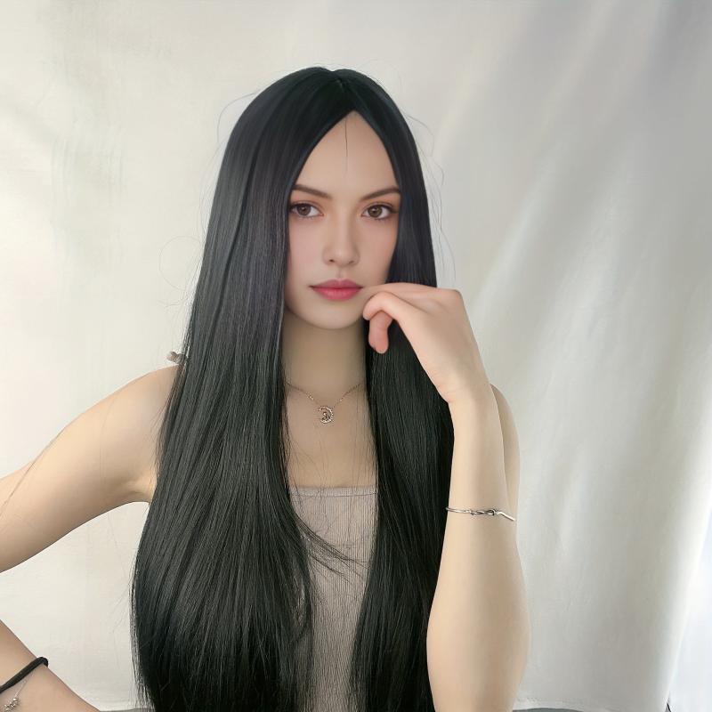 Rose Mesh Matte Silk Full Headpiece Wig Long Straight Hair Daily Use