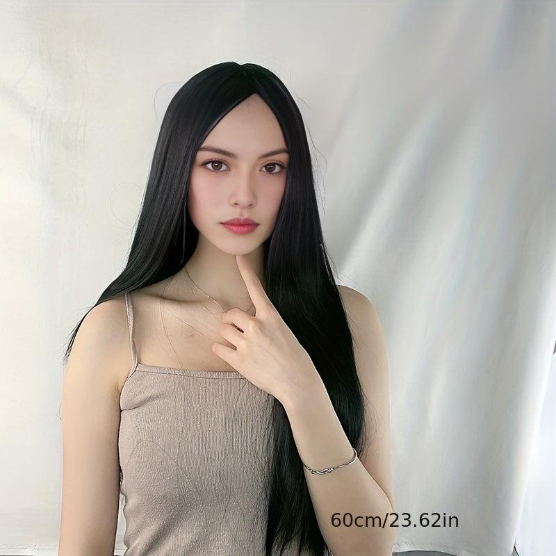 Rose Mesh Matte Silk Full Headpiece Wig Long Straight Hair Daily Use