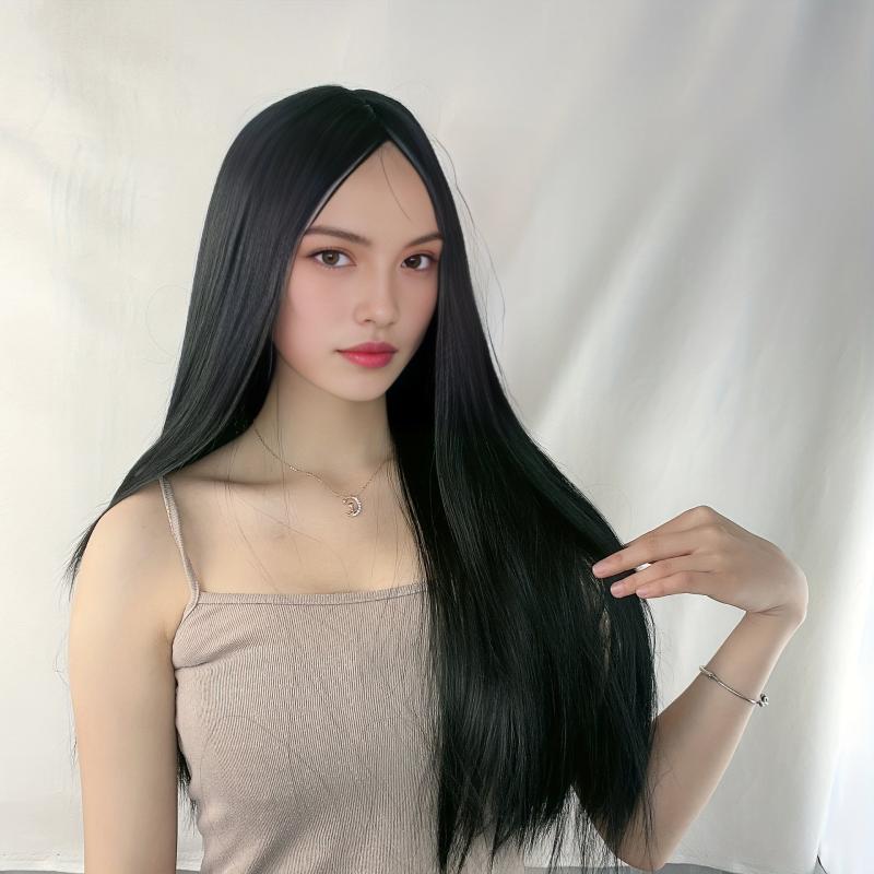 Rose Mesh Matte Silk Full Headpiece Wig Long Straight Hair Daily Use