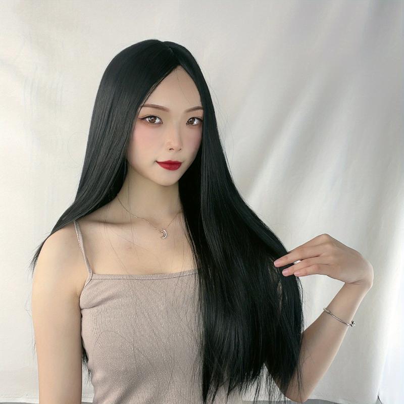 Rose Mesh Matte Silk Full Headpiece Wig Long Straight Hair Daily Use