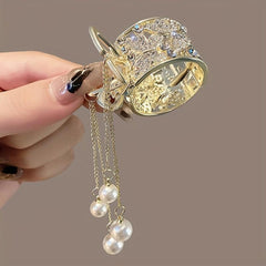 Rhinestone Inlaid Hair Claw Clips with Tassel Pendant - Unique Decors