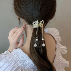 Rhinestone Inlaid Hair Claw Clips with Tassel Pendant - Unique Decors