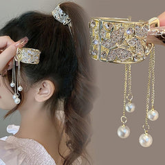 Rhinestone Inlaid Hair Claw Clips with Tassel Pendant - Unique Decors