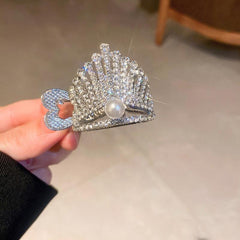 Rhinestone Faux Pearl Crown Hair Clip Ponytail Accessory