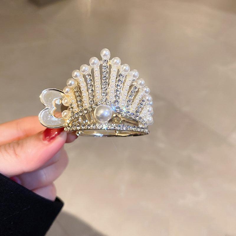 Rhinestone Faux Pearl Crown Hair Clip Ponytail Accessory
