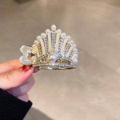 Rhinestone Faux Pearl Crown Hair Clip Ponytail Accessory