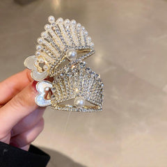 Rhinestone Faux Pearl Crown Hair Clip Ponytail Accessory