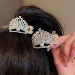 Rhinestone Faux Pearl Crown Hair Clip Ponytail Accessory