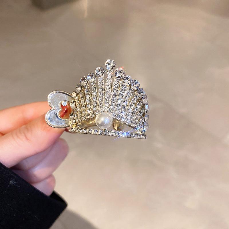 Rhinestone Faux Pearl Crown Hair Clip Ponytail Accessory