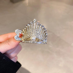 Rhinestone Faux Pearl Crown Hair Clip Ponytail Accessory