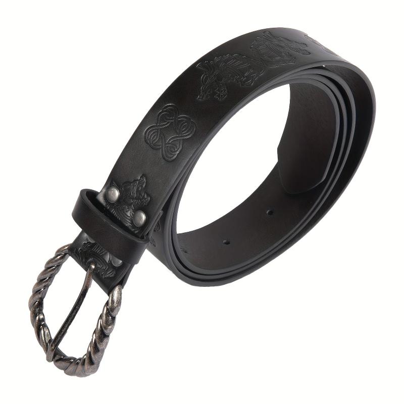 Viking Fenrir Embossed Faux Leather Buckle Belt Medieval Knight Belt