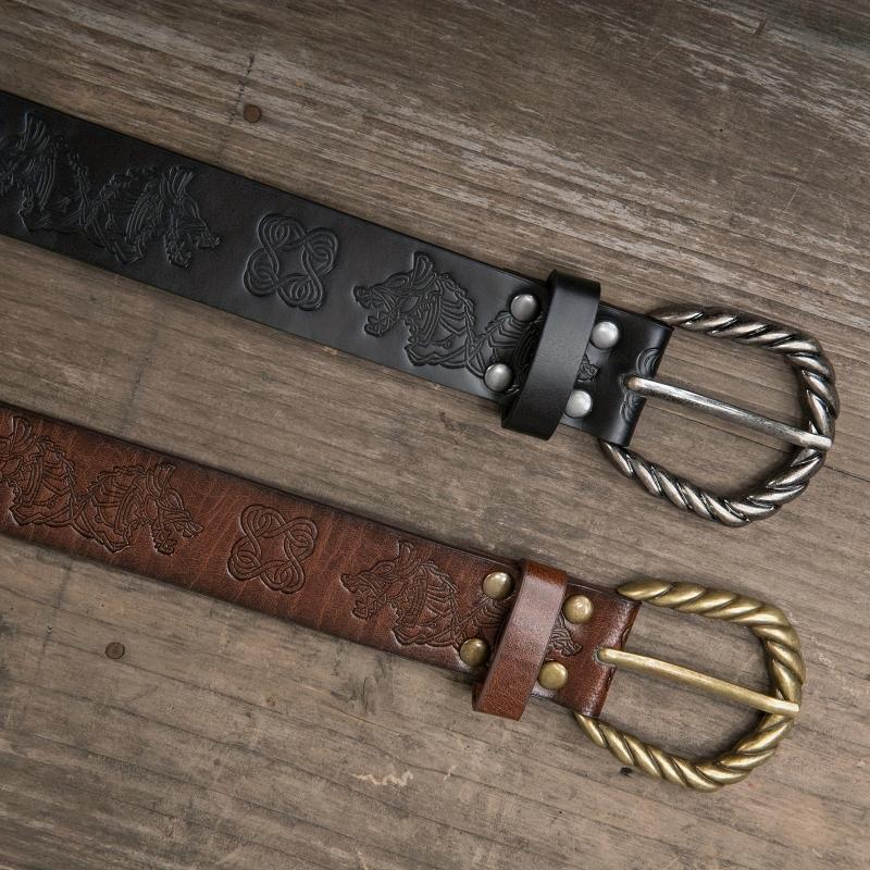 Viking Fenrir Embossed Faux Leather Buckle Belt Medieval Knight Belt