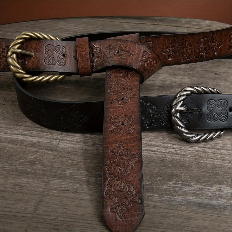 Viking Fenrir Embossed Faux Leather Buckle Belt Medieval Knight Belt