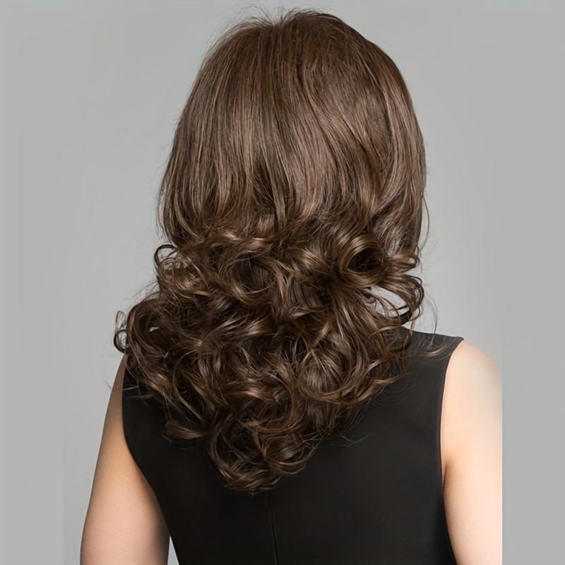 Short Oblique Bangs Curly Hair Rose Mesh Matte Silk Wig for Daily Wear