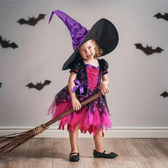 Purple Large Ruched Witch Hat for Halloween Cosplay Party