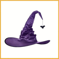 Purple Large Ruched Witch Hat for Halloween Cosplay Party