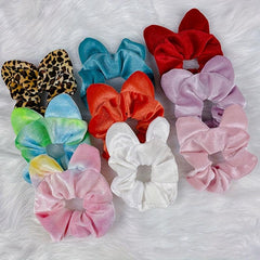 Cat Ears Large Scrunchies Leopard Print Solid Hair Ties Polka Dot Rubber Bands