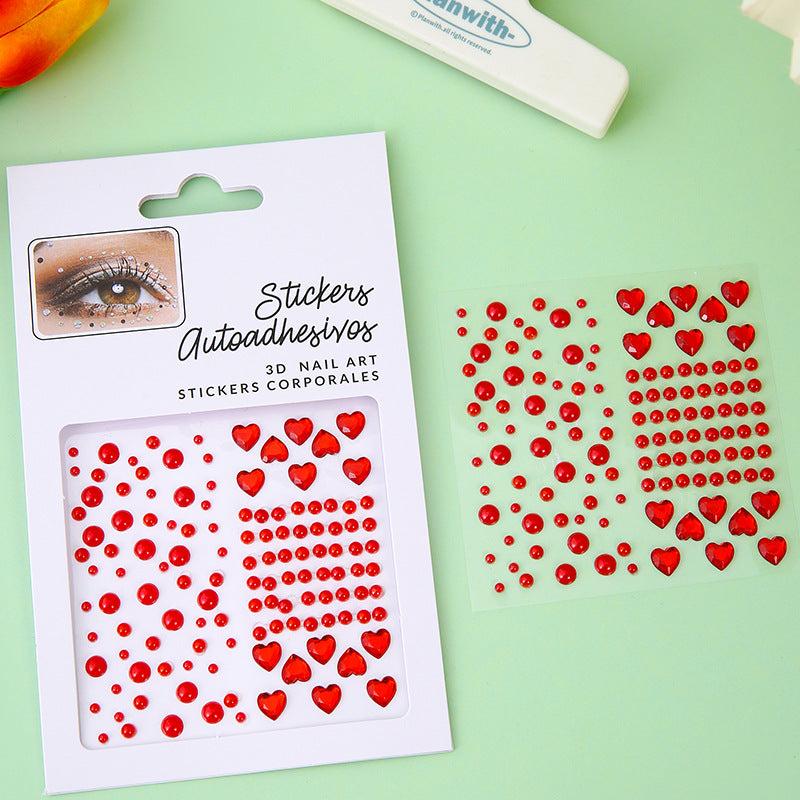 Heart Rhinestone Stickers Faux Pearl Gemstone DIY Makeup Stickers
