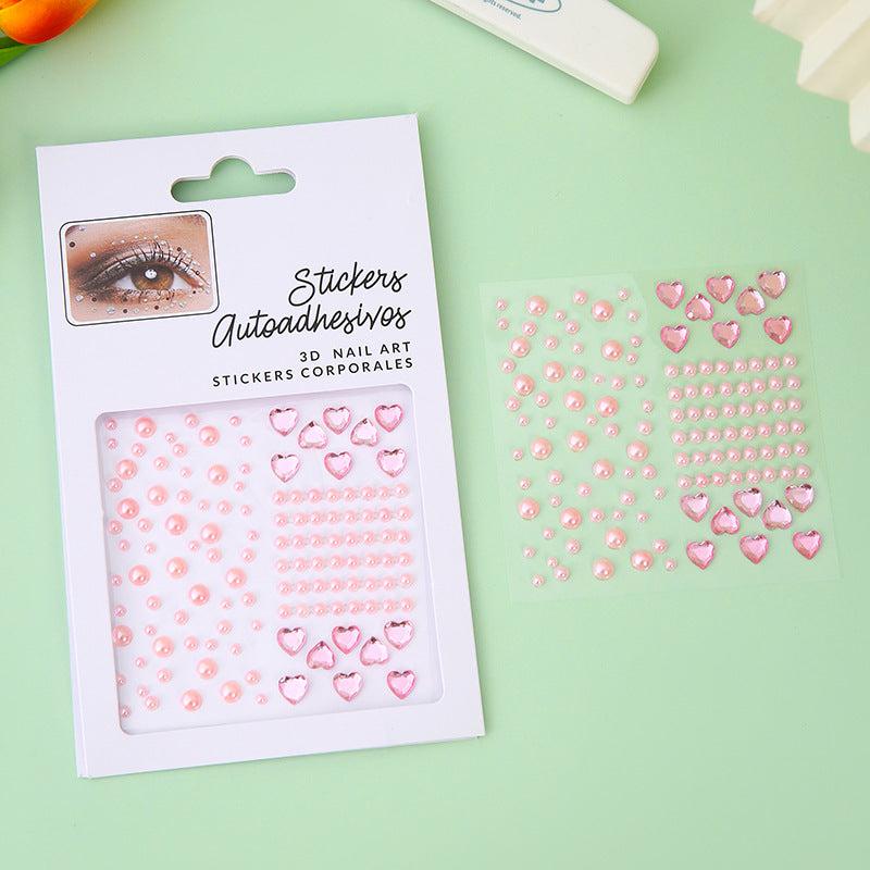 Heart Rhinestone Stickers Faux Pearl Gemstone DIY Makeup Stickers