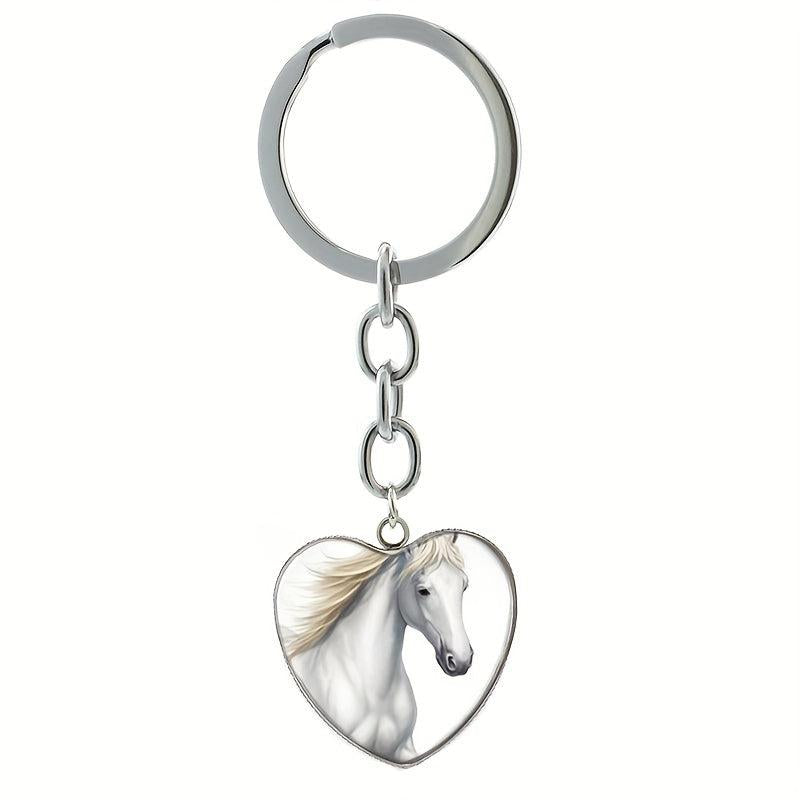 Horse Keychain Glass Gem Stainless Steel Heart Pendant Key Chain